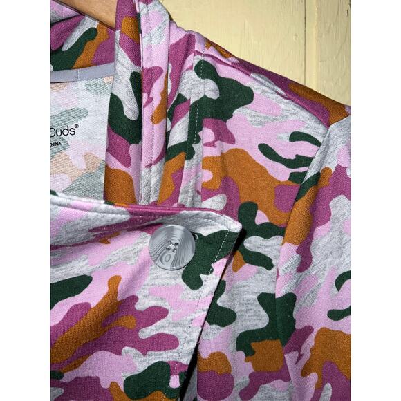 Cuddl Duds Large Cardigan Sweatshirt Purple Pink Gray Camo Thumb Holes Top QVC - Picture 9 of 14
